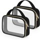 thumbnail image 1 of 2 Pack Clear Makeup Bags With Handles, PVC Cosmetic Bags for Women and Men, Carry on Airport Airline Compliant Bag, Black, 1 of 4