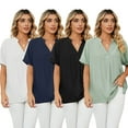 thumbnail image 2 of FLMEI Women Loose Shirt Summer V-Neck Blouse Short Sleeve Shirt Tops for Womens Solid Color Pullover Shirt S-XXL, 2 of 9