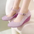 thumbnail image 6 of Women's Jelly High Heel Sandals Hollow Out Beach Sandals with Bukle Straps (Purple 38), 6 of 7