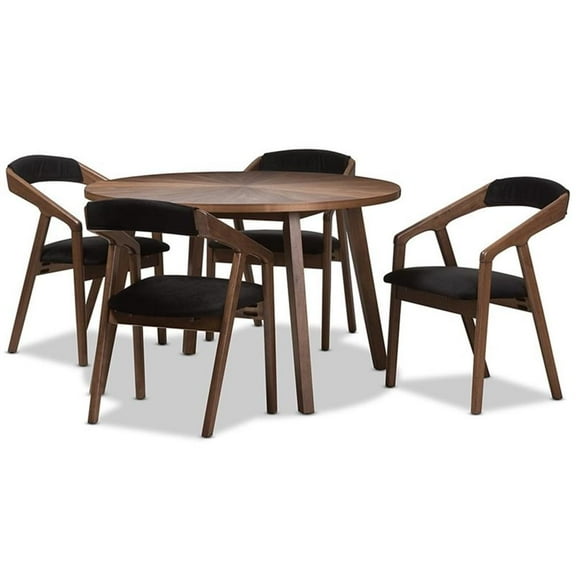 Allora 5 Piece Round Dining Set in Black and Walnut Brown