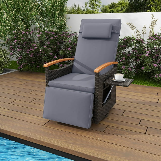 Costway Outdoor 360° Swivel Rattan Recliner Chair Patio Wicker Chaise Lounge Chair Gray