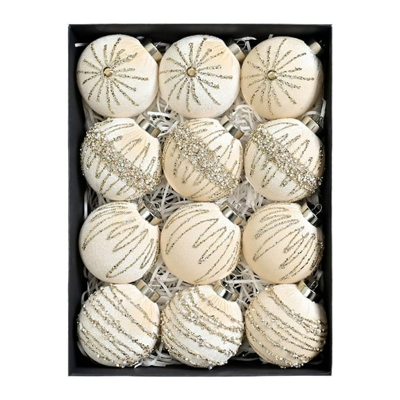 Pekkaxy Velvet Christmas Ornaments Set, Premium Tree Decorations in Classic Holiday Colors, 12 Pack