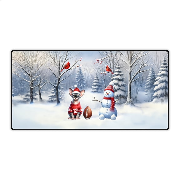 Hello Winter Sphynx Football Snowman Welcome Snowy Morning Desk Mat Full Keyboard Mouse Pad Cat Lover Kitten Owner Gifts Idea Large Mousepad - 01012