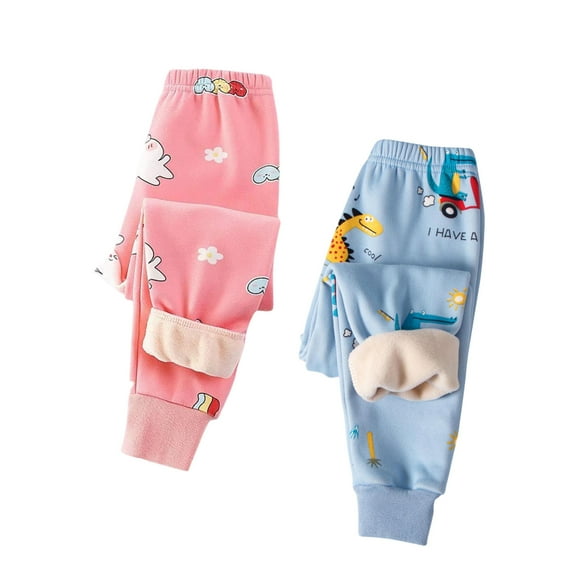 ATOGUTA 2 Pack Girls Fleece Lined Leggings Boys Winter Warm Pants Size 2T-13, Pink