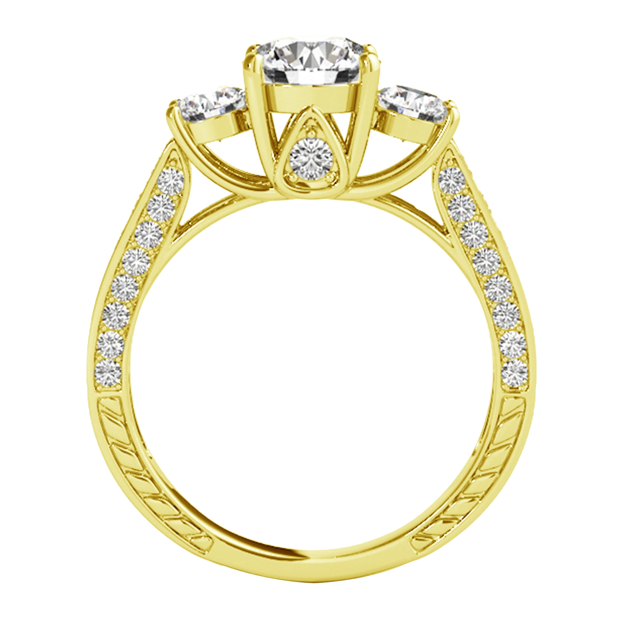 Arista 2.88 cts 3 Round Swarovski Diamond Solitaire & Contoure Bridal Set in Yellow plated Sterling Silver