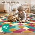 thumbnail image 4 of ODIKA 9'x12' Washable Area Rug Whimsical Geometric Checkerboard Hippie Motif Funky Maximalist for Great Room, Indoor Concept, Large Living Low Pile, Flatwoven, 4 of 7