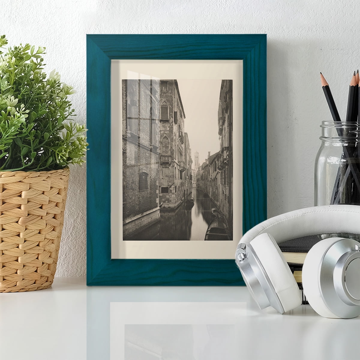 Vintage Views of Venice V - Framed Print w/glass - Ocean Blue