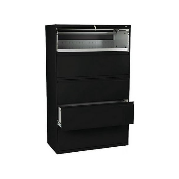 HON 5 Drawers Lateral Lockable Filing Cabinet, Black