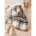 thumbnail image 4 of Seyurigaoka Baby Girl Autumn Clothes Set Plaid Print Long Sleeve Button Hood Coat + Elastic Waist A-Line Mini Skirts for 3-7Y Kids, 4 of 8
