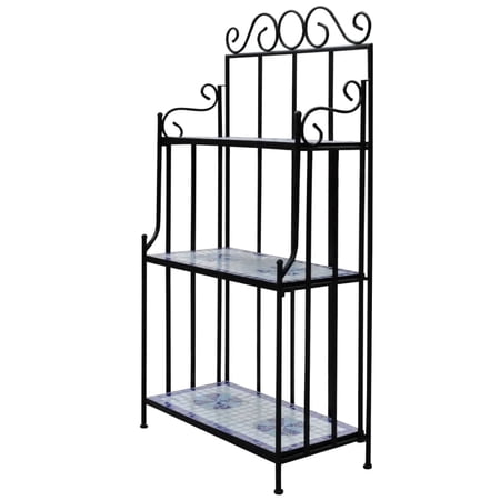 vidaXL 22.8 x 11.8 x 45.3 3-Tier Blue Iron and Ceramic Tile Mosaic Plant Rack with Drainage Holes
