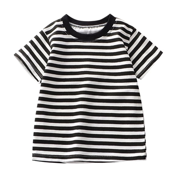 vdgthytj Toddler Kids Striped Short Sleeve T Shirts Casual Crewnck Cotton Summer Basic Tops for Boy Girl