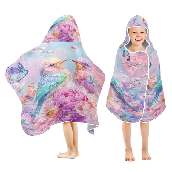 YAZAOO Towels Kids Hooded Beach Towel Birds and Butterflies Pool Bath Towel Soft