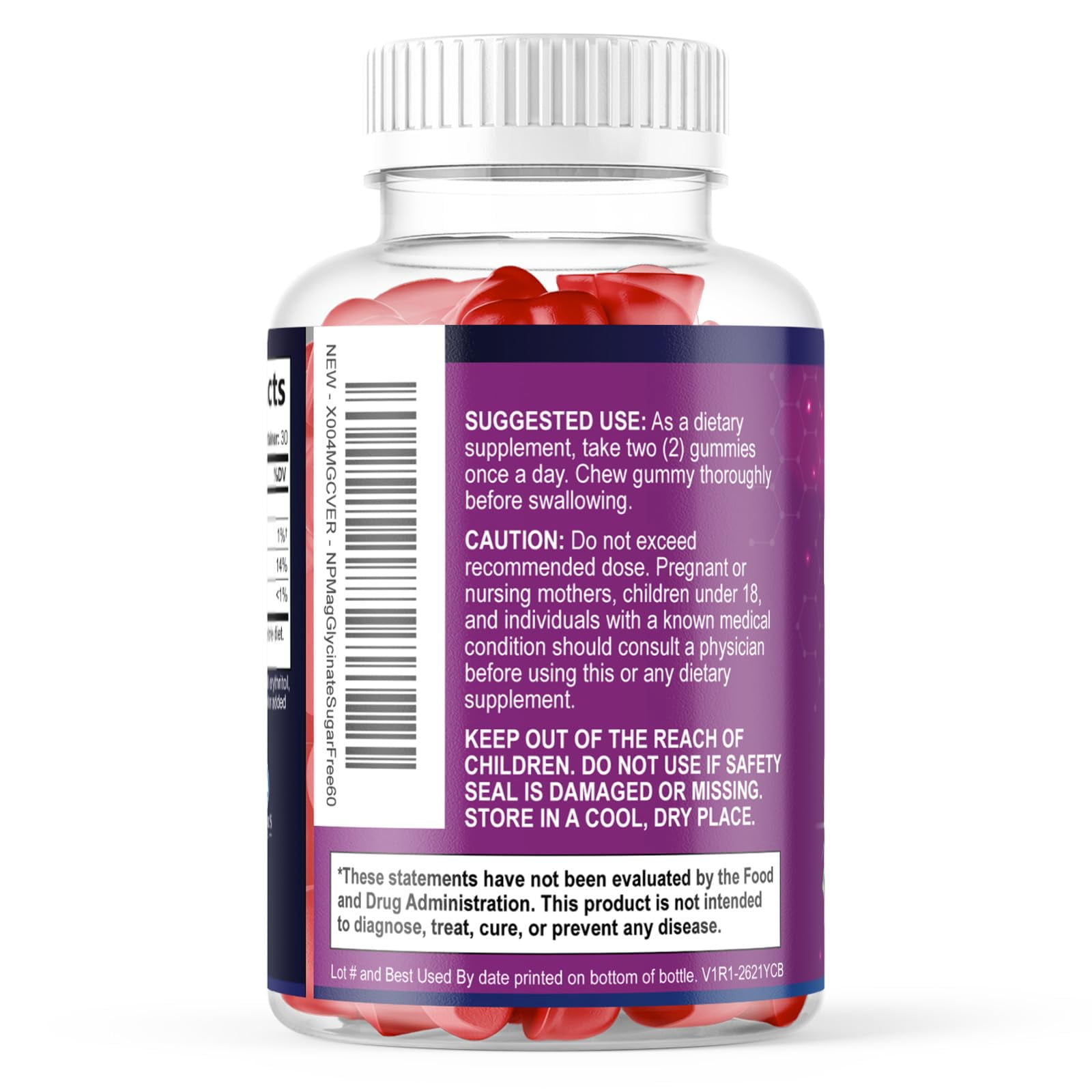Magnesium Glycinate Gummies - Sugar Free - 100% Chelated Magnesium Gummy Supplement for Max Absorption - for Sleep Support & Heart, Muscle & Bone Health - Gentle on Stomach, Grape Flavor - 60 Gummies