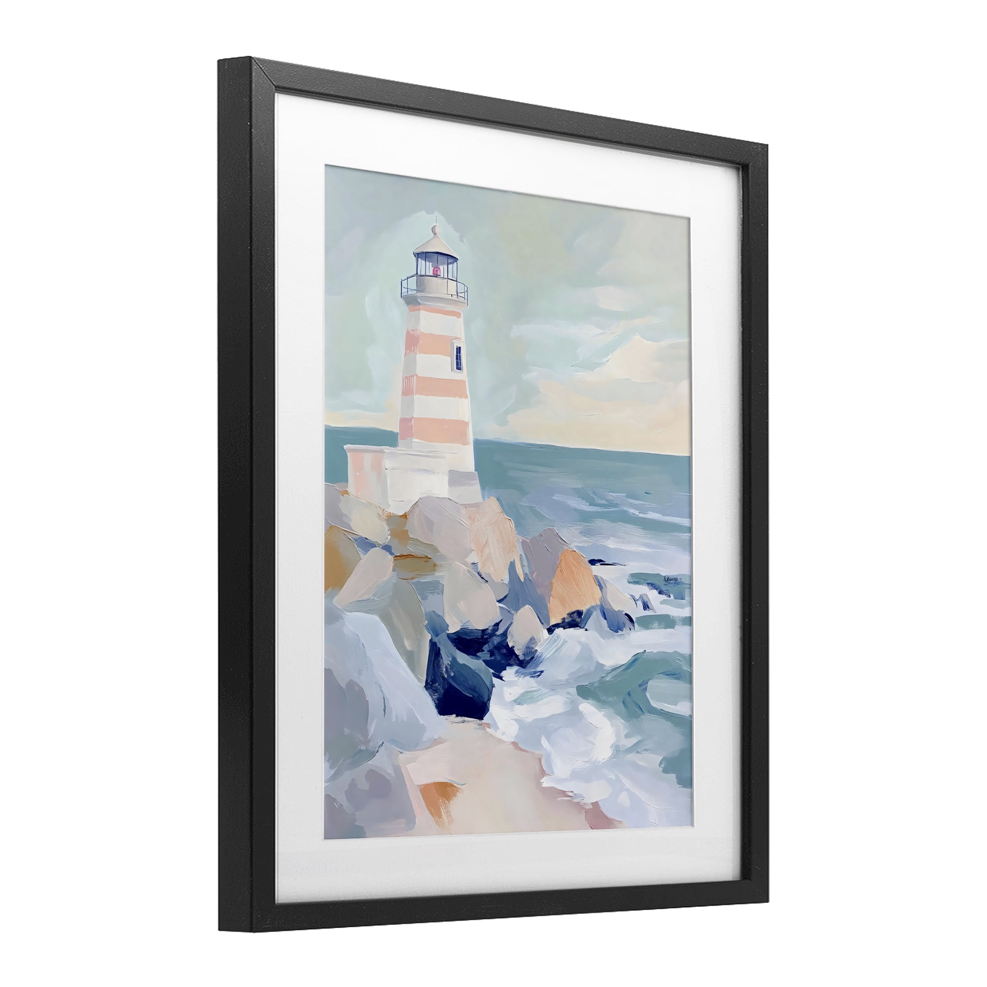 Stupell Industries Coastal Lighthouse in Pastels Black Framed Print Under Glass, design by Creative Studio
