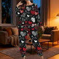 thumbnail image 2 of Lovzfmll Pajama Set for Women, Big & Tall Valentine's Print Set, Long Sleeve Lounge Top and Pants, Cozy Sleepwear Black, 3XL, 2 of 7