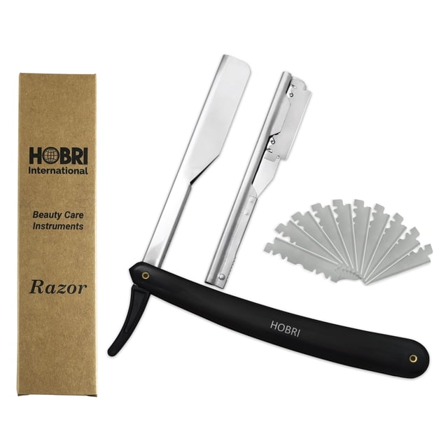 Navaja de barbero de filo recto con 10 hojas, afeitadora manual