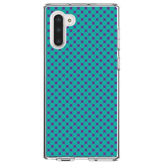 DistinctInk Clear Shockproof Hybrid Case for Samsung Galaxy Note 10 (6.3" Screen) - TPU Bumper, Acrylic Back, Tempered Glass Screen Protector - Teal Purple Checkered Pattern - Geometric Pattern