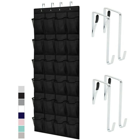 GORILLA GRIP 24 Pocket Over the Door Shoe Organizer, Mesh Pockets, Up to 40 Pounds, Hang on Doors, Black
