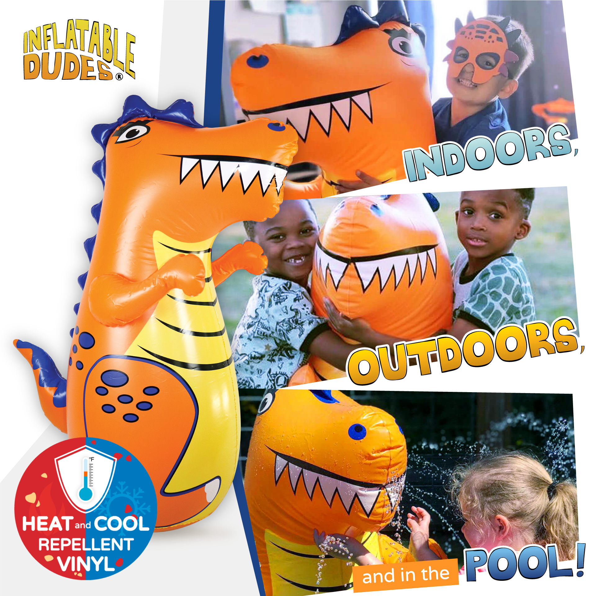 INFLATABLE DUDES Orange Dinosaur 47 Inches -Kids Punching Bag |Filled with Sand