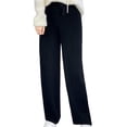 thumbnail image 5 of Quixlent Wool Casual Pants Solid Color Straight Wide Leg Knitting Trousers with Drawstring High Waist Thickened Slacks, 5 of 8