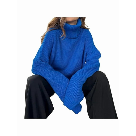 Women'S Thick Sweater, Warm and Loose, Basic Knitted Pullover for the Office Sapphire S
