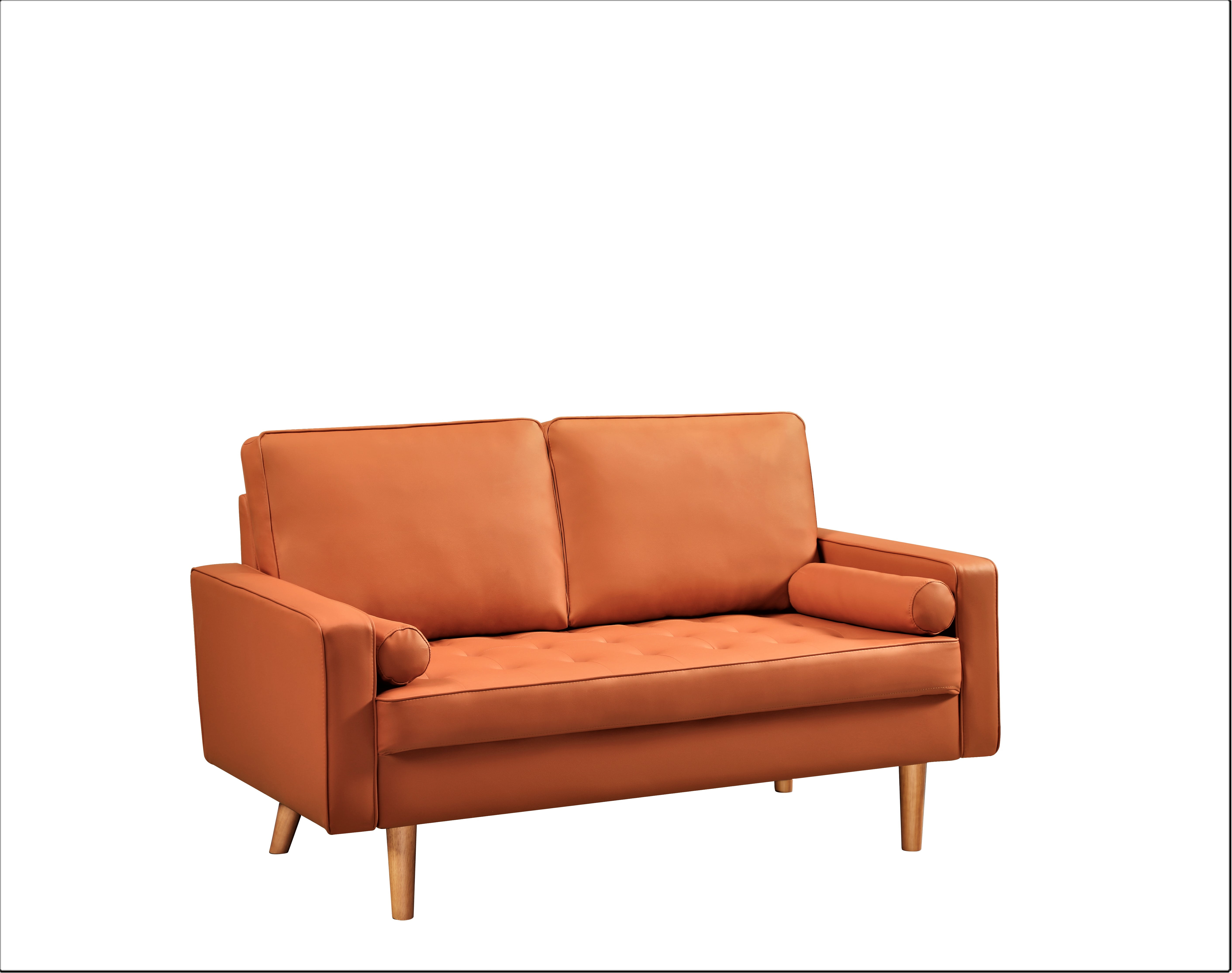 US PRIDE FURNITURE Partone 57.9'' Vegan Faux Leather Square Arm Loveseat -Red Orange