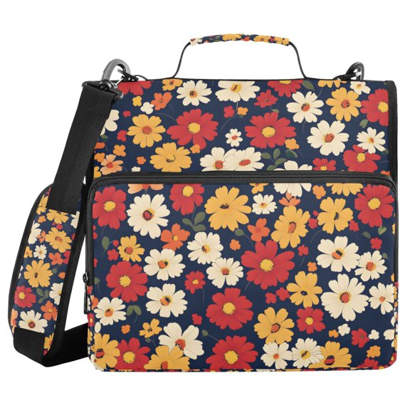 FORMRS Zipper Binder with Shoulder Strap 2-inch Ring 500 Sheet Capacity File Bag, Red Floral