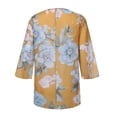 thumbnail image 4 of Sakmal Elbow-Length Womens Tops Under $10 V-Neck Yellow Floral Flowy Loose Fit Womens Shirts, 4 of 7