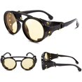 thumbnail image 3 of FEISEDY Retro Round Steampunk Sunglasses Women Men Vintage Eyewear Light Plastic Frame with Leatherwear B2532, 3 of 12