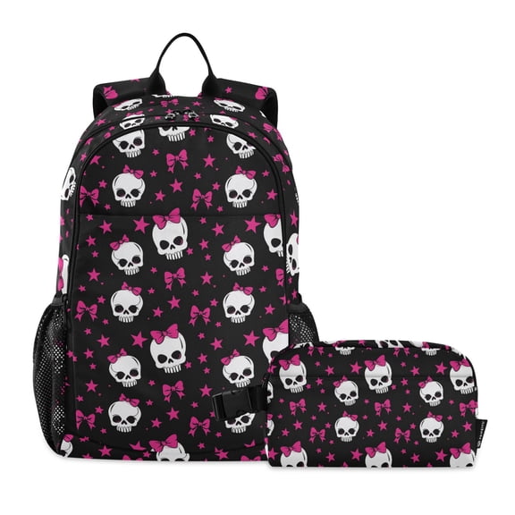 ALAZA Skull with Bows School Backpack Lunch Box Set Student Bookbag