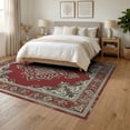 thumbnail image 3 of ODIKA 6'x9' Washable Area Rug Easy Care, Non-Shedding, With Vintage Distressed Floral Scroll Border Boho Oriental Medallion Playful for Queen Size Bedroom Under Bed Master Suite, 3 of 7