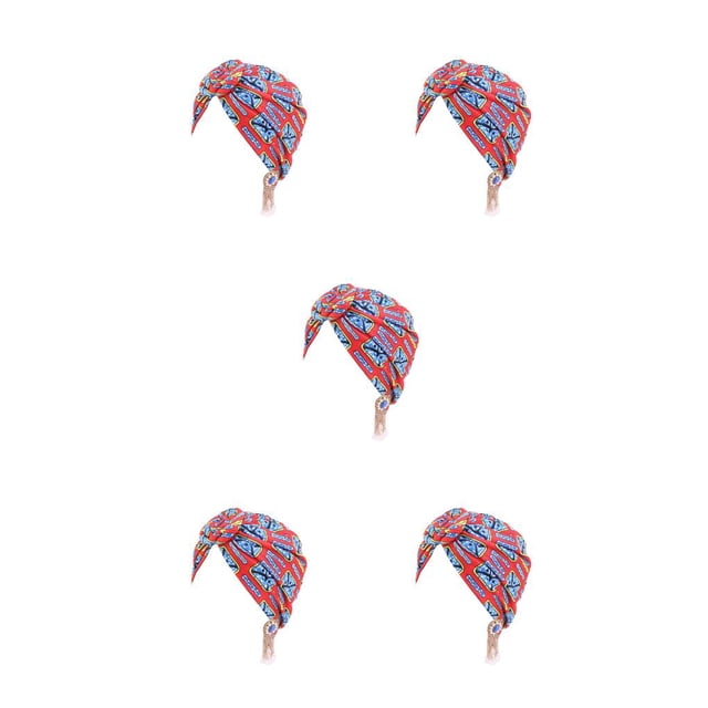 relayinert Turban Knot Muslim Hat Sun for Protection Comfortable Floral Print Wide Band Hair Styling Fashion Bonnet Headbands Caps Red 5Set