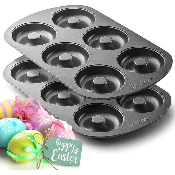 Bellemain Premiere Donut Pan, 6-Mold Non-Stick Donut Maker, 12.5” x 8.5”, 2-Pack