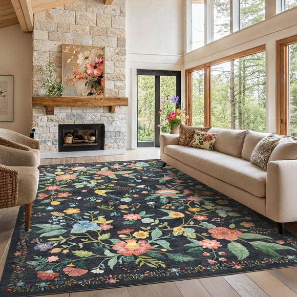 Alfombra AMADA HOMEFURNISHING 183x274 cm Antideslizante con Diseño Floral