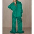 thumbnail image 4 of hotojiny Satin Pajama Sets for Women 2 Piece Button Down Long Sleeve Shirts Fluffy Trim Pants Sleepwear Set Loungewear, 4 of 6