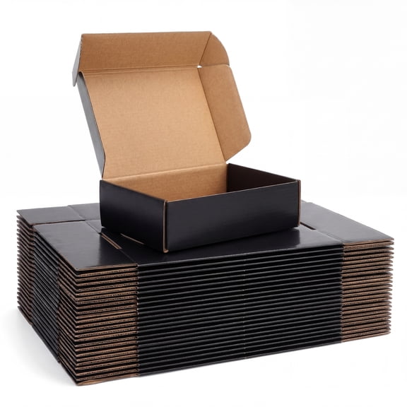 40-Pack 7x5x2-Inch Shipping Boxes – Recyclable Black Corrugated Cardboard Mailers for Small Gift & Business