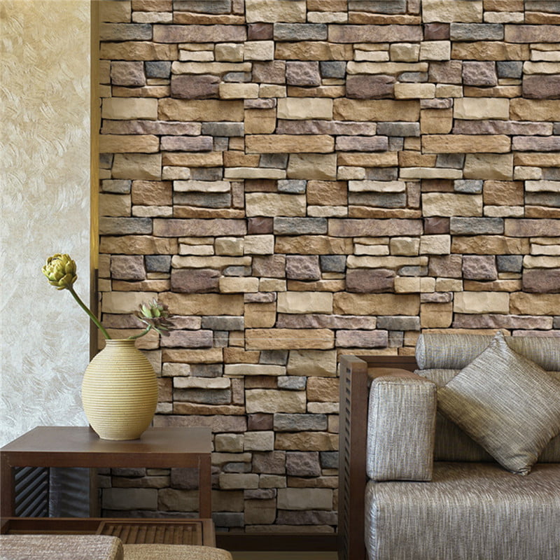 3D Wall Paper Brick Stone Pattern Sticker Rolls Self-adhesive Backdrop DIY Room