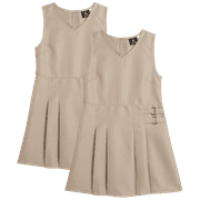 Beverly Hills Polo Club Girls' School Uniform Dress - 2 Pack Sleeveless Pleated Khaki Jumper Dress (4-16)