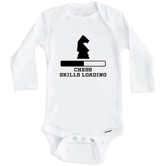 Chess Skills Loading Funny Chess Player Humor One Piece Baby Bodysuit (Long Sleeve), 0-3 Months White