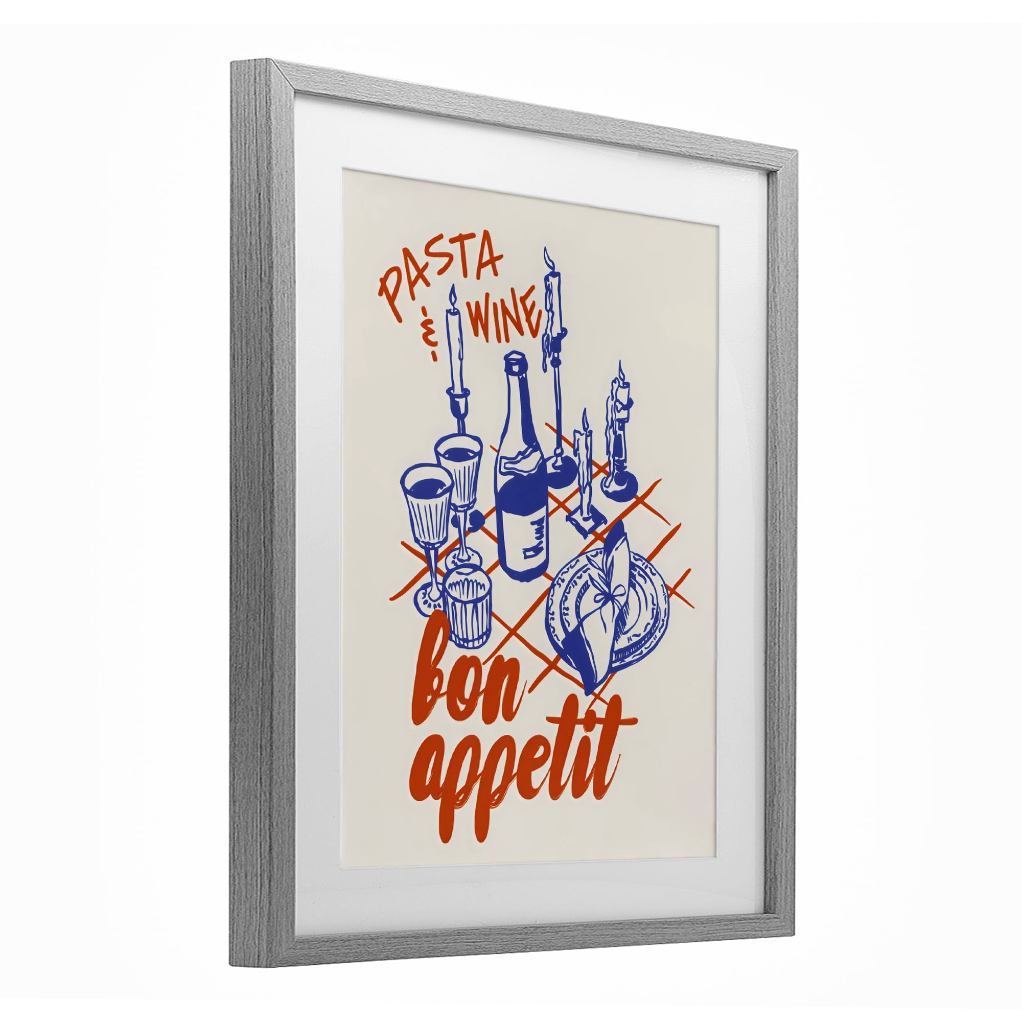 Stupell Industries Pasta & Wine Bon Appetit Gray Framed Print Under Glass, design by The Prints Vibe