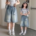 thumbnail image 6 of Shorts for Girls Girls Denim Shorts Summer Casual Mid Length Lightweight Breathable Soft Blue 5-6 Years, 6 of 7