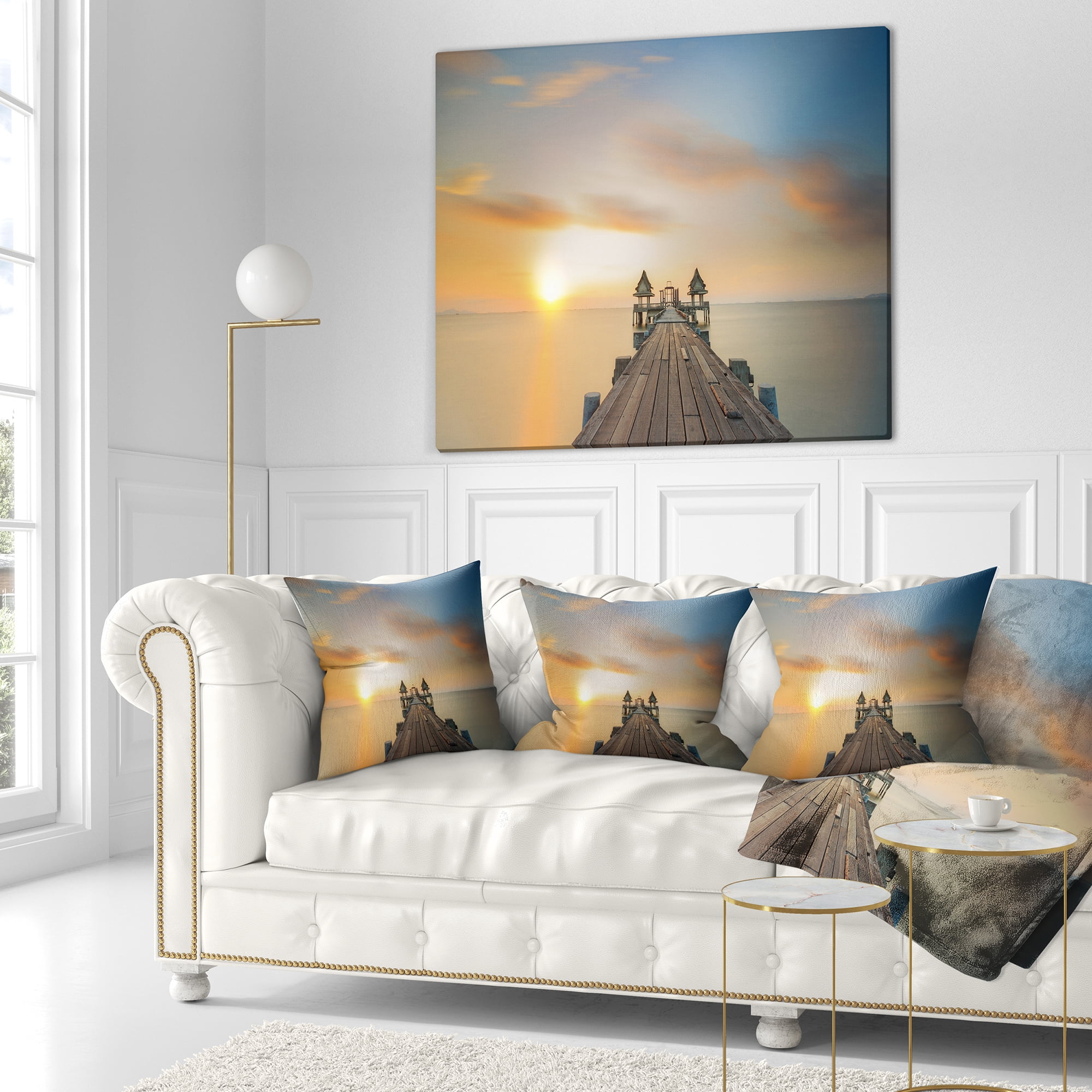 Designart Infinity Bridge - Seascape Photography Throw Pillow - 16x16