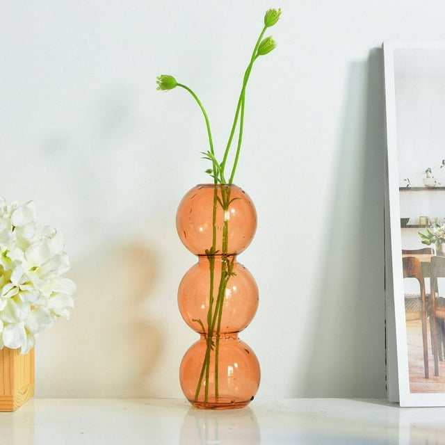 Simple Bubble Vase Hydroponic Spherical Glass Vase Transparent Color Flower Arrangement Table Decoration Ornaments(Yellow L)