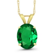 Gem Stone King 14K Yellow Gold Green Nano Emerald Pendant Necklace for Women (2.20 Cttw, Gemstone May Birthstone, Oval 10X8MM, With 18 inch Chain)