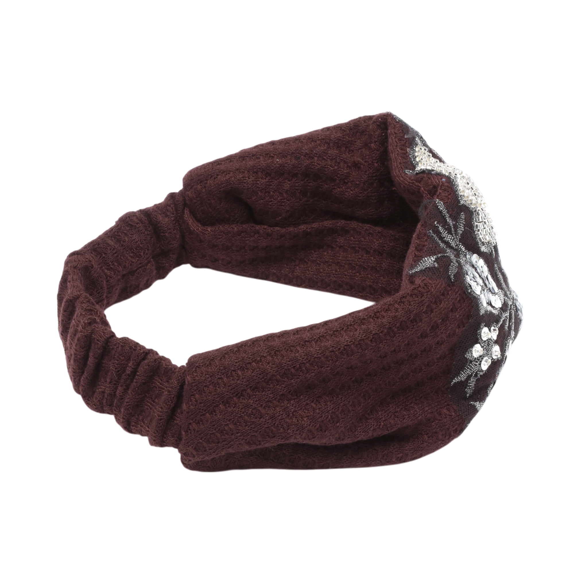 Unique Bargains Rose Wide Headband 1 Pc Dark Red Silver Tone