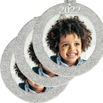 Expressly Yours! 2022 Picture Frame Christmas Ornament with Magnetic Glitter and Non-Glare Photo Protector, Round Silver, 3-Pack