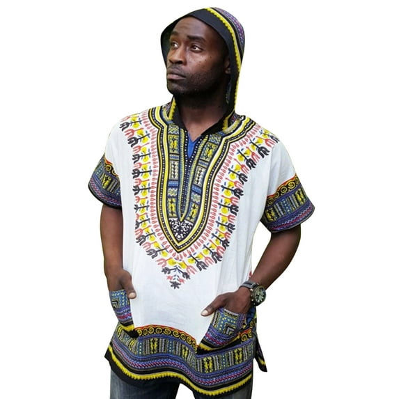 Off White African Print Dashiki Hoodie Shirt