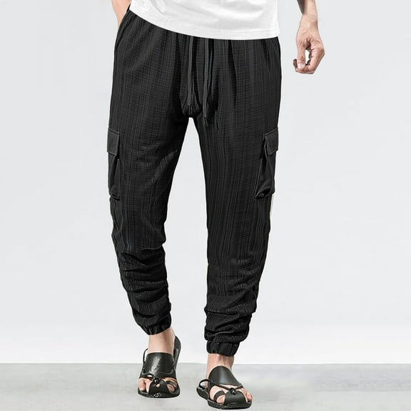 Handshe Men's Lightweight Breathable Stretch Hiking Pants with Drawstring Gusseted Pockets and Elastic Waist Quick-Dry Outdoor Cuffed Ankles Sweatpants,Plus Size