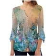 thumbnail image 2 of Hauts de Sortie Mode Été Col en V Manches 3/4 Imprimé T-shirt Décontracté Blouse Hauts Manches 3/4 pour Femmes en Solde, 2 of 5