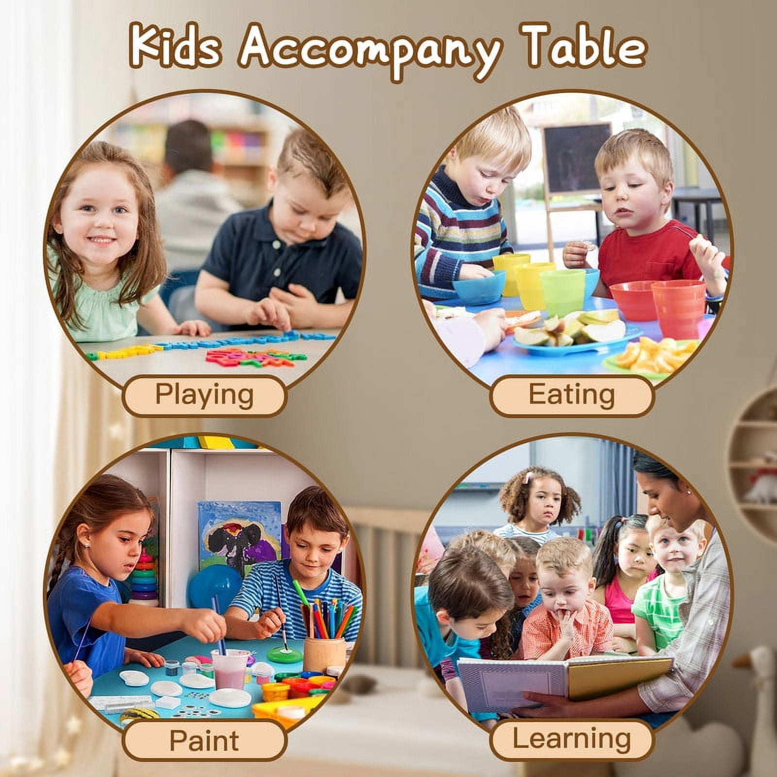 YUKOOL Kids Table and 4 Chair Set - Adjustable Height, HDPE Material, Perfect for Ages 2-12,Brown